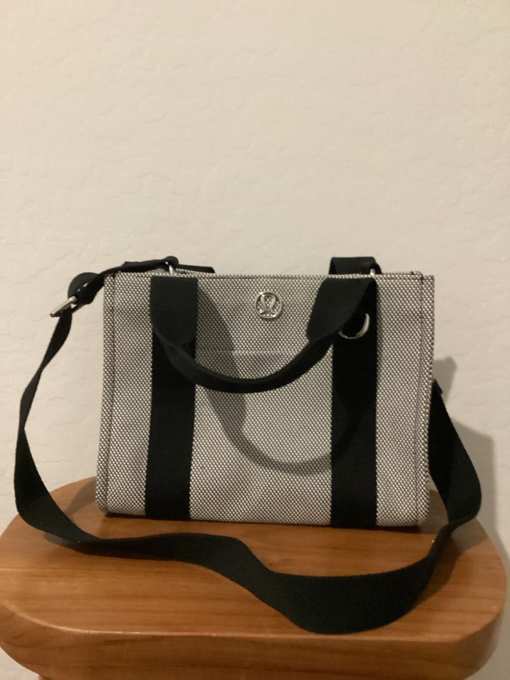 lululemon athletica Black and White Two-Tone Canvas Tote with Crossbody Strap